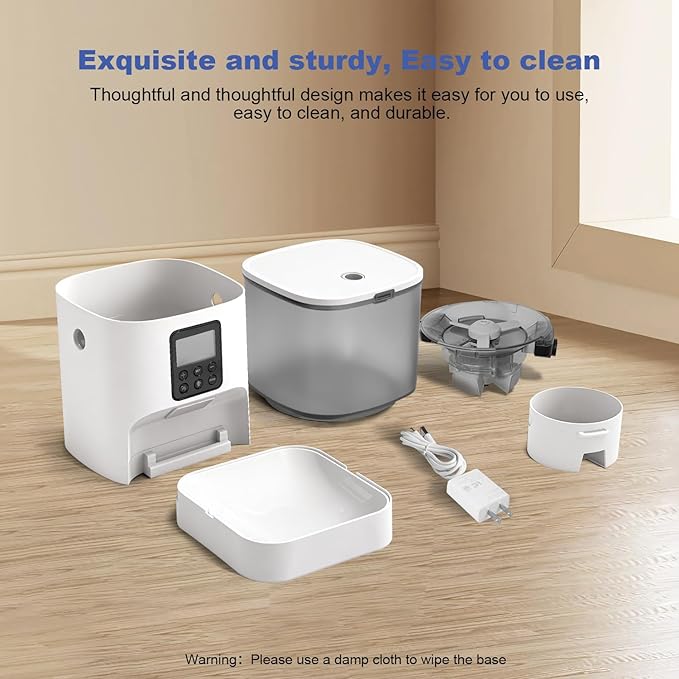 Automatic Cat Feeder, Cat Food Dispenser with 10s Voice Recorder, Pet Feeder up to 8 Meals per Day, Timed Feeder with Dry Food Sealed Ring (Jade White, 4L-Basic)