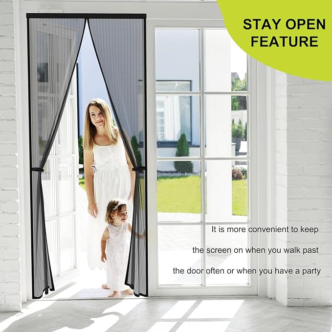 Magnetic Screen Door -Fit for Door Size:32x78 Inch,Screen Door Size 34"x80"，Hands Free Mesh Partition,Heavy Duty Curtain Keeps Bugs Out, Frame Hook & Loop, Pet and Kid Friendly