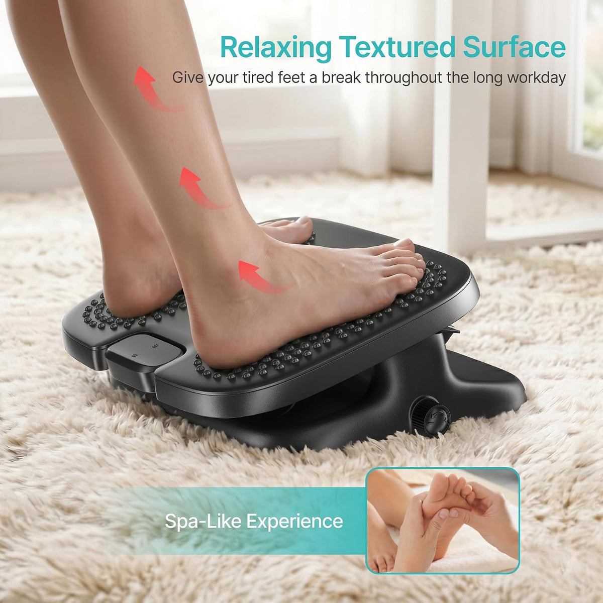 PEGZONE Foot Rest Under Desk with Massage, Ergonomic Stepless Adjustable
