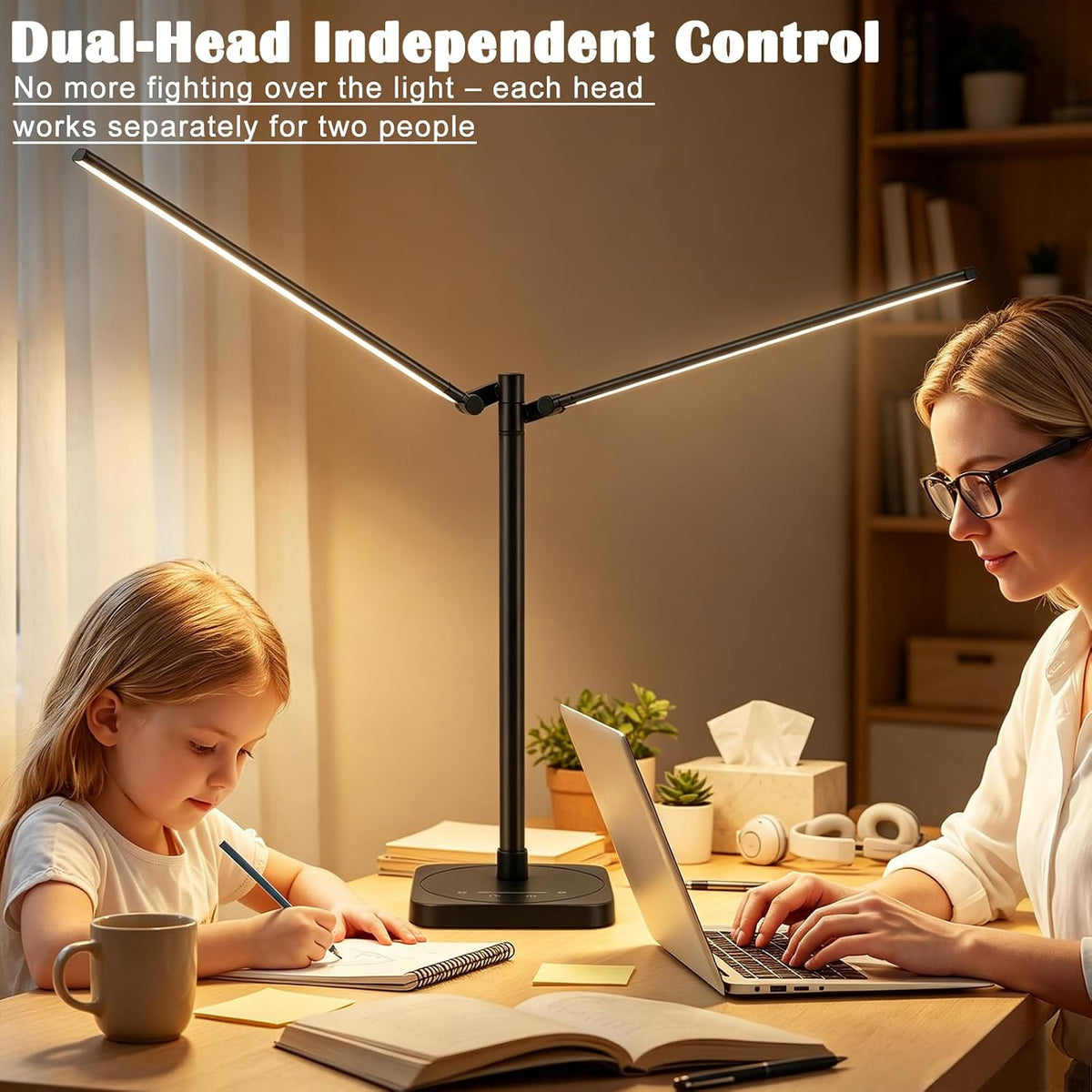 BOHON Desk Lamp for Home Office Dual Head 24W Swing Arm Task Lamp Black