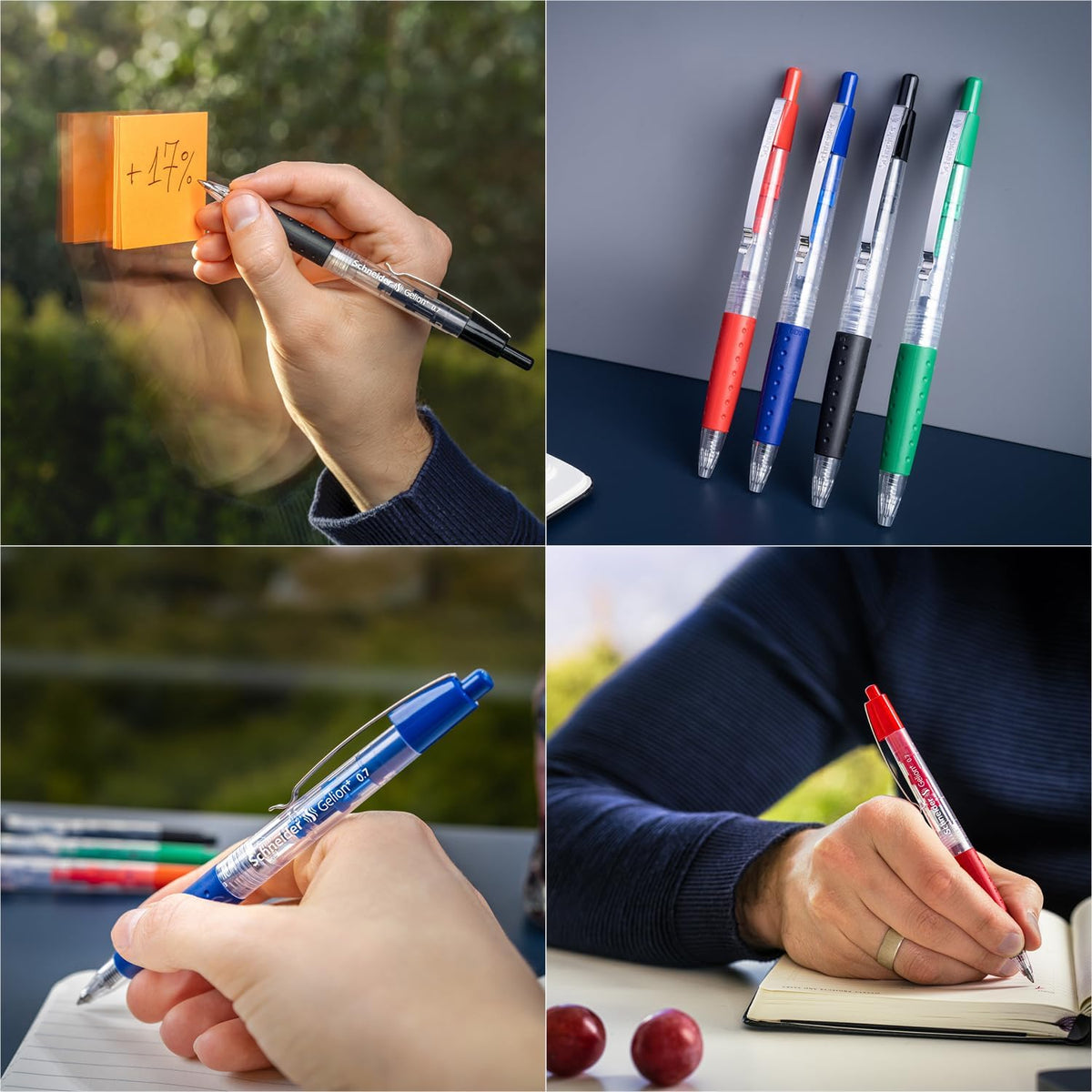 Schneider Gelion+ Gel Pen, Refillable and Retractable, Gel Ink, 0.7 mm, Transparent Barrel, Blue Ink, Box of 10 Pens (101003)