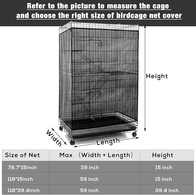 Shappy Large Bird Cage Seed Catcher,Bird Cage Cover Net Skirt Guard,Adjustable Soft Airy Mesh Net for Parrot Parakeet Macaw(118 x 15 Inch/ 300 x 37 cm,Black)