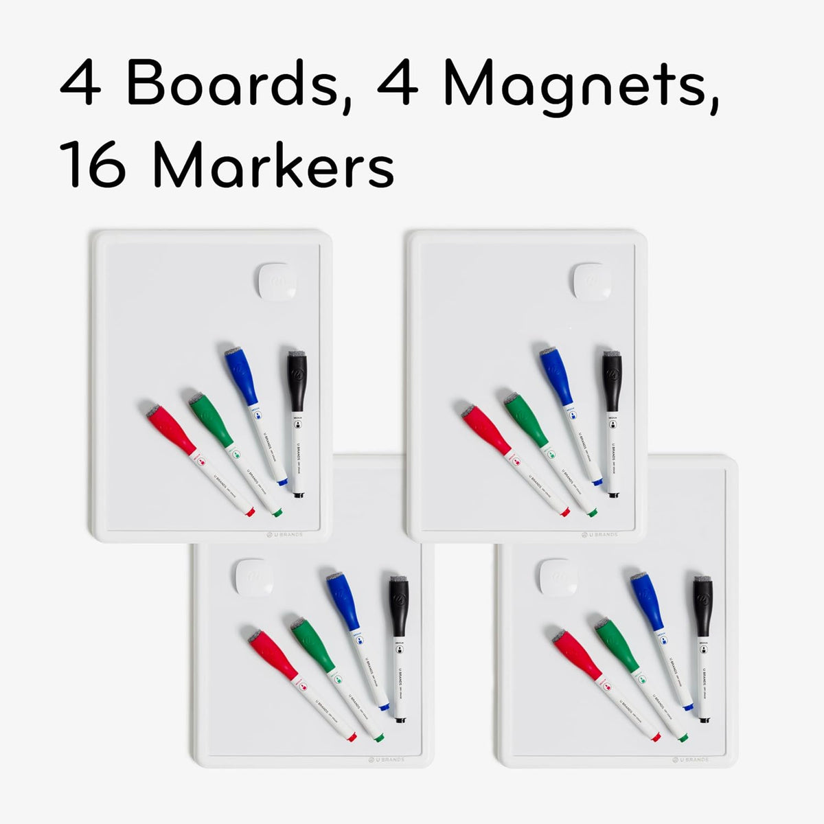 U Brands Contempo Magnetic Dry Erase Board White Board Bundle, 8.5" x 11", White Modern Frame, Includes 4 Boards, 16 Markers and 4 Magnets