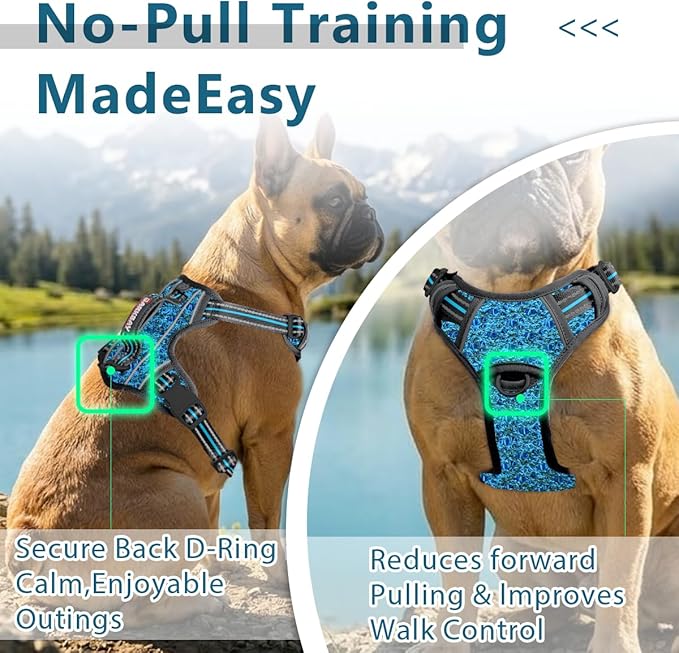 BARKBAY Dog Harness No Pull with ID Tag Pocket - Heavy Duty, Reflective, Easy Control for Large Dogs(Blue/Black,XL)