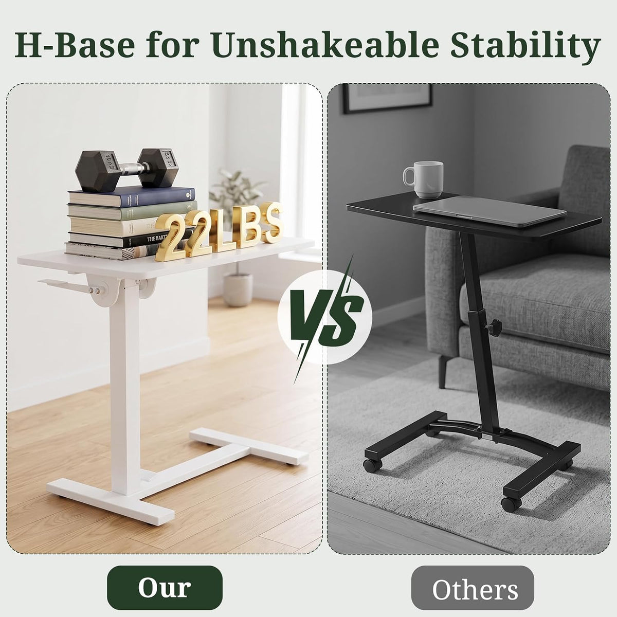 Overbed Bedside Table with Wheels, Foldable Rolling Desk Adjustable Height