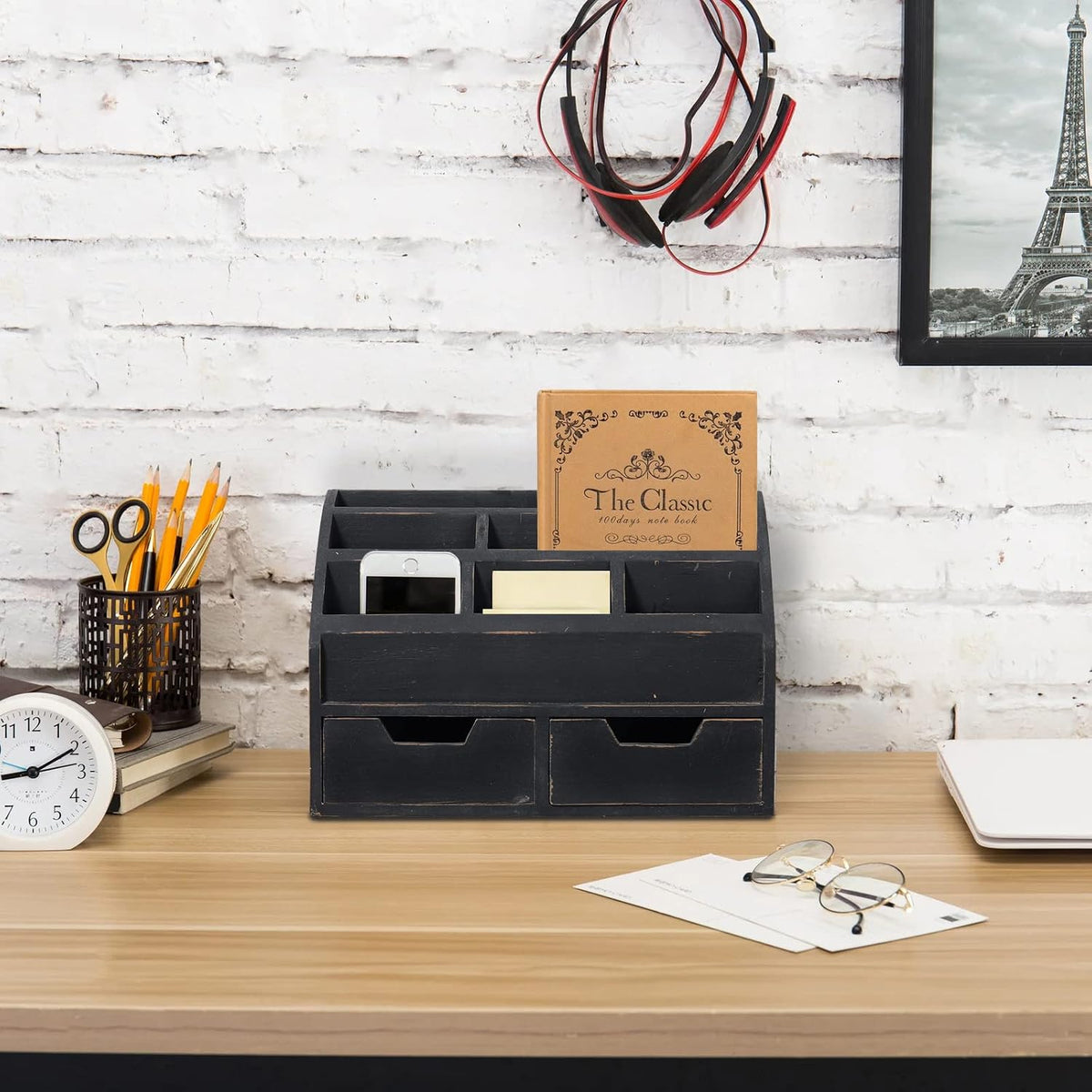 Farmhouse Gray Black Mail Organizer Countertop with Drawers