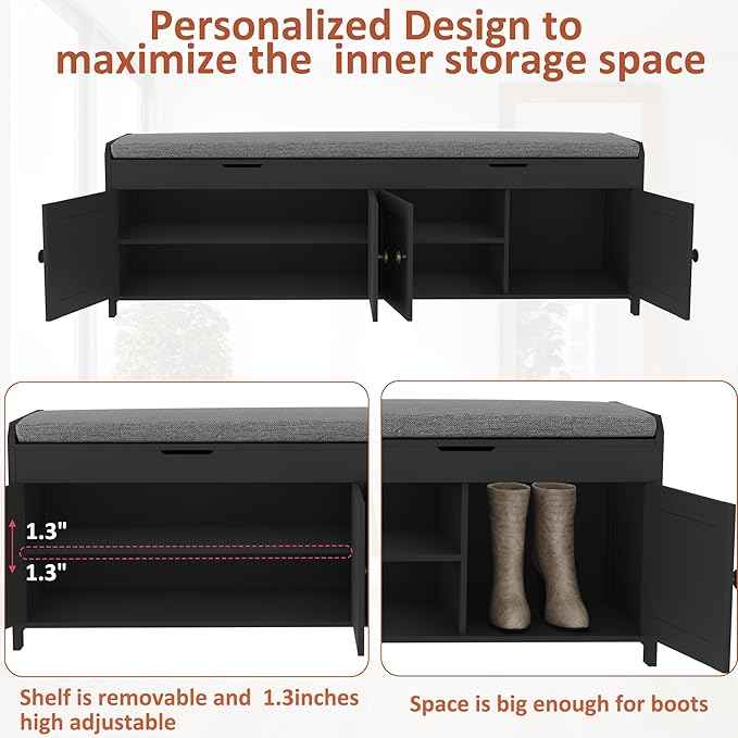 HOMEFORT 54.4" Shoe Bench with Lift Top Storage, Entryway Bench with Cushioned
