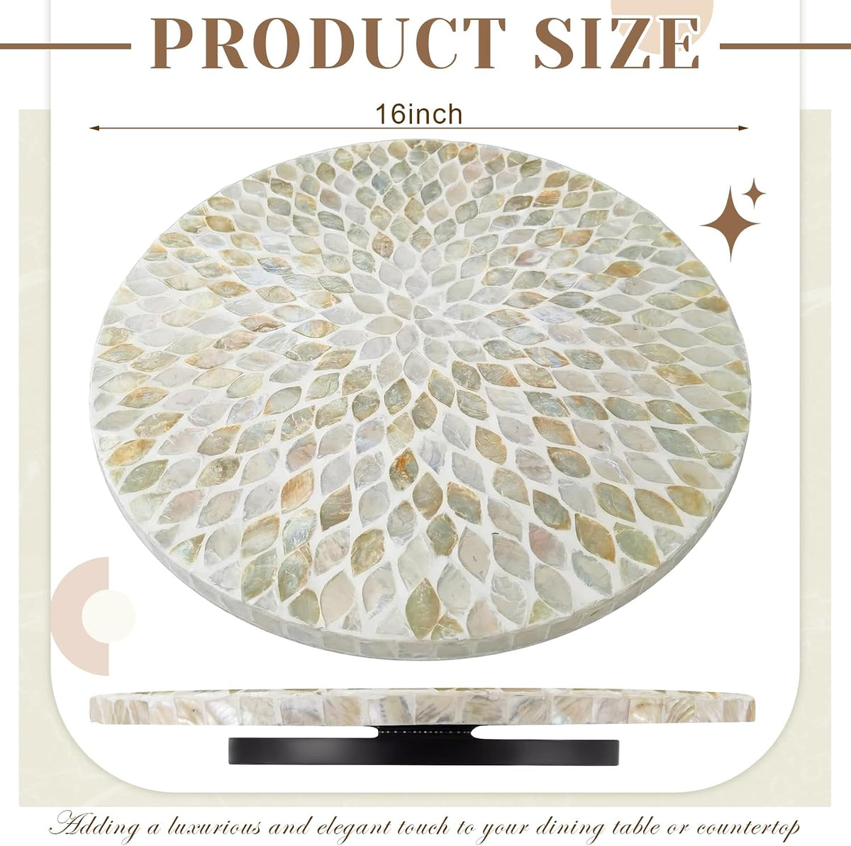 16 Inch Mother of Pearl Lazy Susan for Table Top, White Boho