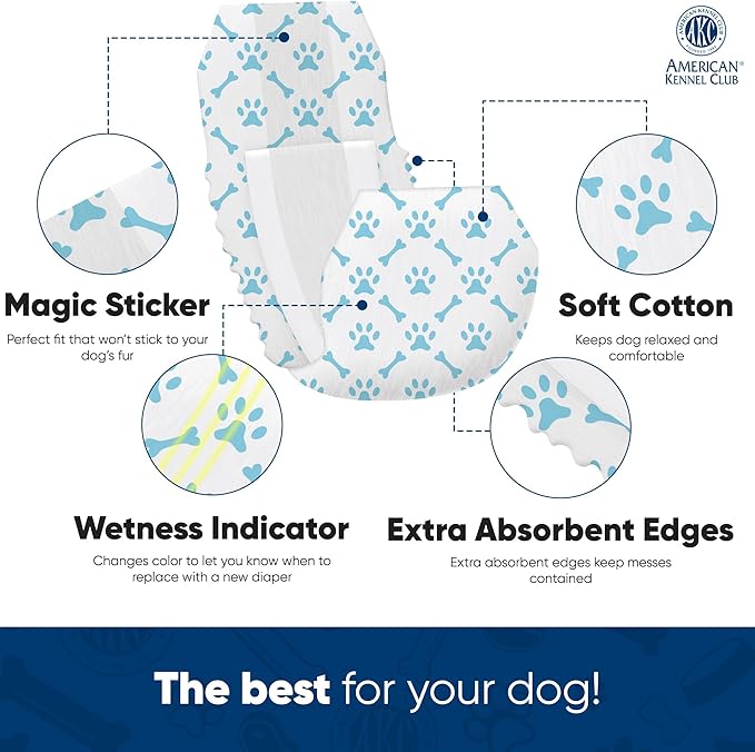 American Kennel Club Male Dog Wrap, Disposable Diapers with Wetness Indicator, Large, 50 Count