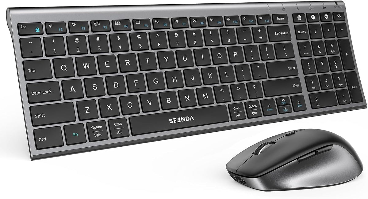 seenda COE401 3-Device Bluetooth Keyboard Mouse Combo, Silent, Black Gray