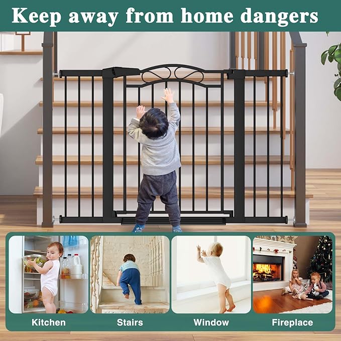 Fairy Baby 57.1"-59.8" Extra Wide Baby Gates with Door, 58 59 Inches Child Gate for Todder Kids, Metal Pressure Mounted Pet Dog Gate, Walk Thru Safety Gate for Doorway Stairs, Black