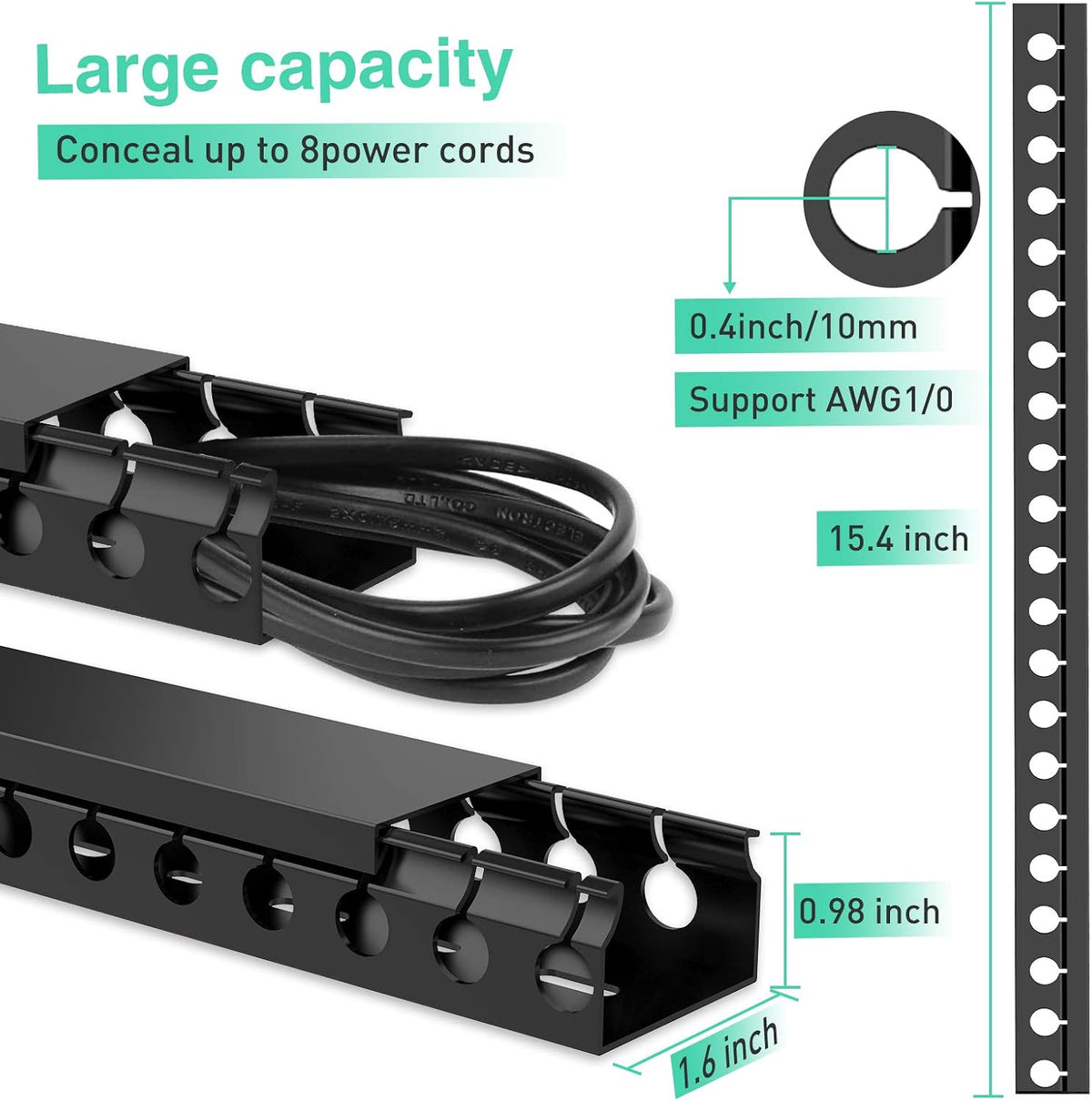 ENONCI Cable Raceway 154in Wire Covers Under Desk Cable Management 10-Pack
