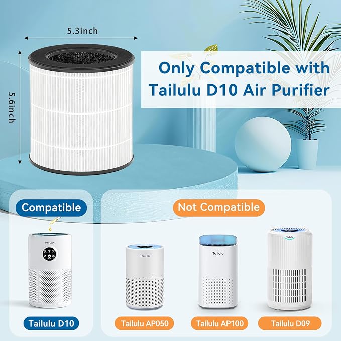 Tailulu D10 Replacement Filter, Air Purifier Filter