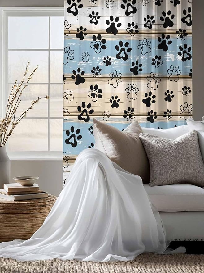 Sheer Curtains 63 Inch Length, Vintage Farmhouse Rustic Wooden Grain Privacy