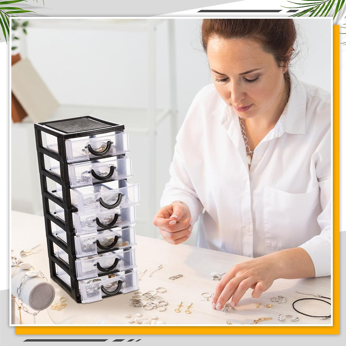 Thyle 2 Pcs Small Parts Organizer Drawers Stackable 7-drawer Box, Black