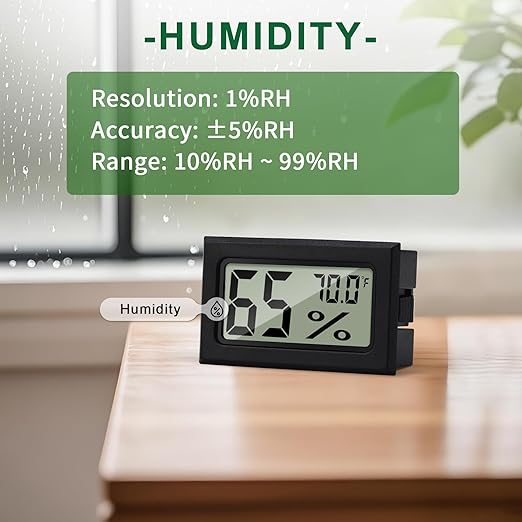 Mini Hygrometer Indoor Humidity Meter, Digital Humidity Gauge Indoor Thermometer (℉) for Home, Office, Reptile, Car, Greenhouse, Lab, Terrarium, Cellar, Humidors A02 Black