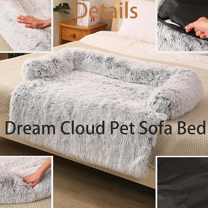 Dream Cloud Pet Sofa Bed for Dogs Cats, 2026 Washable Removable Calming Fluffy Plush Mat for Furniture Protector, Long Fur Non-Slip, for Small/Medium/Large Home Pets (Black, XL: 47.2 * 37.4IN)