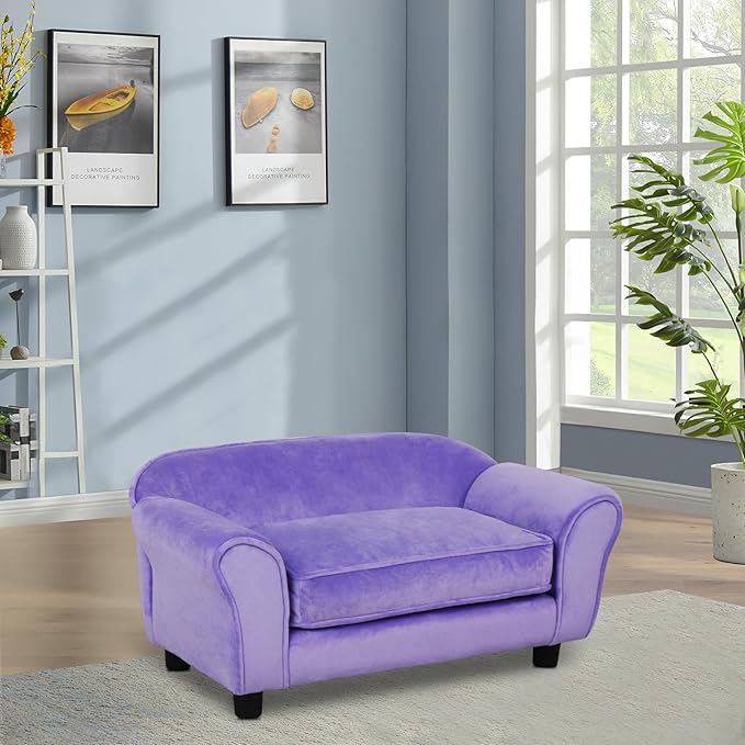 Getifun Small Dog Sofa Bed, Velvet Cat Couch with Washable Cushion & Plastic Legs (29 x 16 x 12.7 inches (Purple)