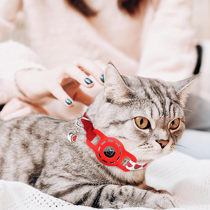 BINGPET AirTag Cat Collar with Bells, Upgraded Safety Elastic Cat Collar with Airtag Cat Collar Holder, Anti-Lost Cat Collars for Cats, Anti-Suffocation Kitty Puppy Collars