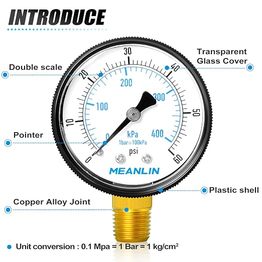 MEANLIN MEASURE 1/4" NPT 0-60Psi 2" FACE DIAL Swimming Pool Water Pressure