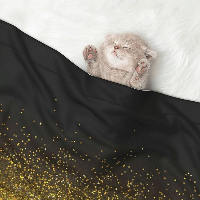 Waterproof Dog Blanket Soft Pet Blanket for Puppy Cat, Fleece Cat Throw Blankets for Furniture Bed Couch Sofa Reversible - Gold Glitter Gradient