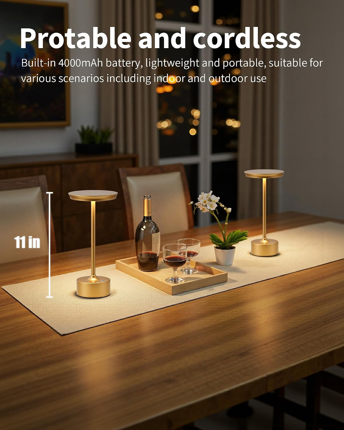 PUSU Rechargeable Table Lamps Set of 2, Gold Cordless Portable Desk Lamp