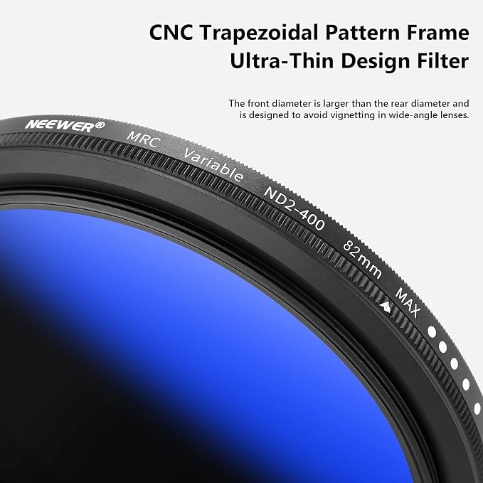 NEEWER 82mm Variable ND Filter ND2-ND400, Neutral Density Filter, Water and
