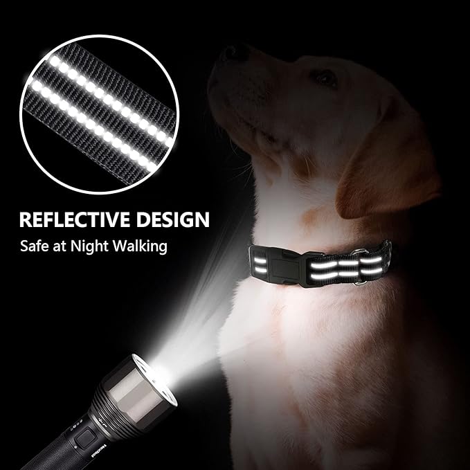 Martingale Dog Collar, Adjustable Nylon Reflective Collar with Buckle No Pull Dog Collar for Small Medium Large Dogs (Black L)