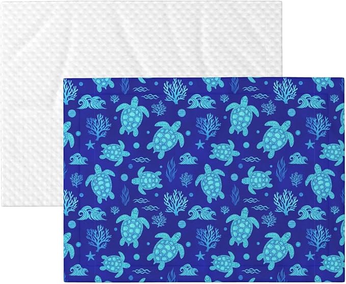 Reversible Plush Throw for Dogs and Cats, Watercolor Blue Sea Turtle, Double Sided Blanket with Nubby Dot Side and Sleek Side Ideal for Cuddling Nesting Security