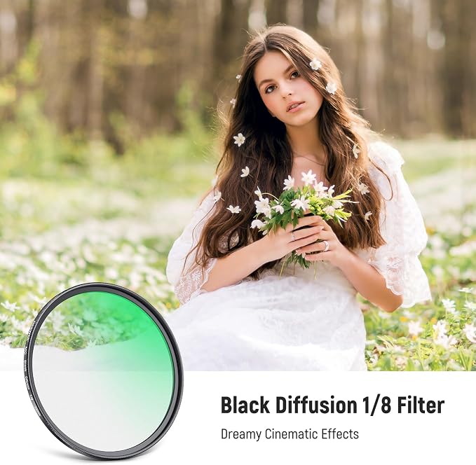 NEEWER 72mm Black Diffusion 1/8 Filter Soft Dreamy Cinematic Effect Filter