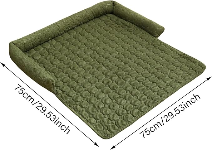 Pet Couch Covers for Sofa, 29" L × 29" W Calming Dog Bed Fluffy Dog Plush Mat for Furniture Protector with Bolster, Washable Removable Couch Cover for Small, Medium, Large Dogs and Cats (Green)