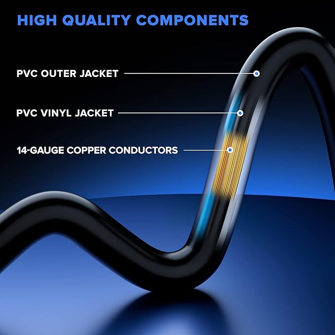 Extension Cord 50 Feet, SJTW Extension Cord with Multiple Outlets, 14 Gauge (Black) ETL Listed