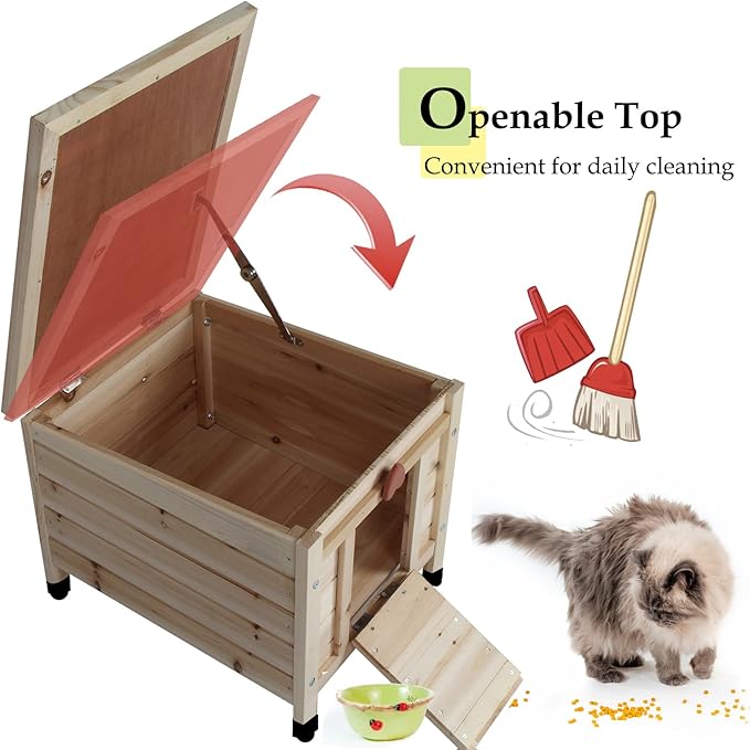 Rockever Outdoor Cat House,Outdoor cat Houses for Feral Cats Weatherproof Rabbit Hutch Small, Wooden Small Pet House and Habitats-Beige
