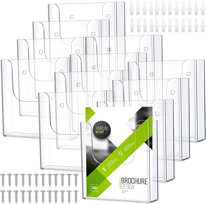 Ripeng 12 Pack Brochure Holder Wall Mount 6 x 9 Inch Clear Flyer Holder Magazine Pamphlet Display Stand Acrylic Wall Organizer Plastic Wall File Holder for Literature Mail Paper Document Rack Display