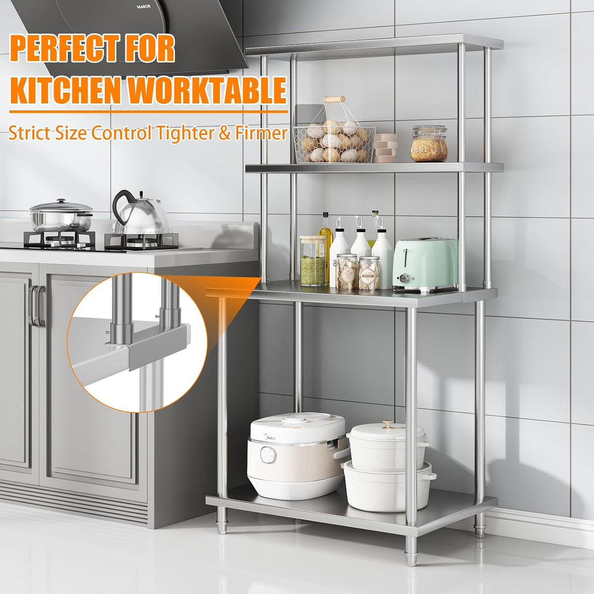 2-Tier Stainless Steel Overshelf for Work & Prep Table, 12x36 inch Commercial Adjustable Double Shelf, Heavy Duty Storage Rack for Kitchens, Utility Rooms, Restaurants & Garages