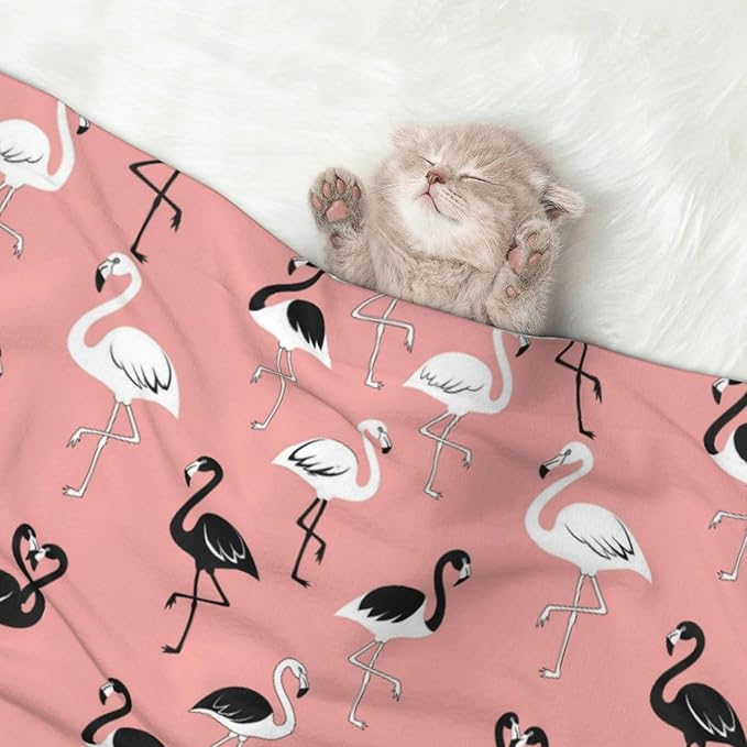 Two Sided Pet Cuddler Blanket for Anxiety Calming, Pink Flamingo, Reversible Plush Design with Bubble Dot Pattern Provides Familiar Surface Anywhere