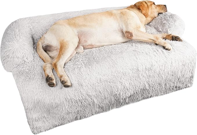 X-Large Washable Removable Calming Dog Bed,Fluffy Plush Dog Couch Bed,Couch Cover for Dogs with Dogs Landing Furniture Protector,Dog Beds for Extra Large Dogs and Cats.(XL(45x37x6),Light Grey)