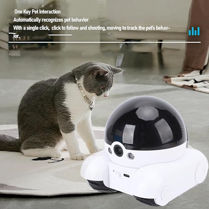Pomya Robot Camera On Wheels, 2MP 1080P Dual Lens Rotatable, Movable Pet Camera with Phone APP, 2 Way Talk, Motion Detection, 5200mAh Battery, WiFi Indoor Security Camera for Dogs Cats