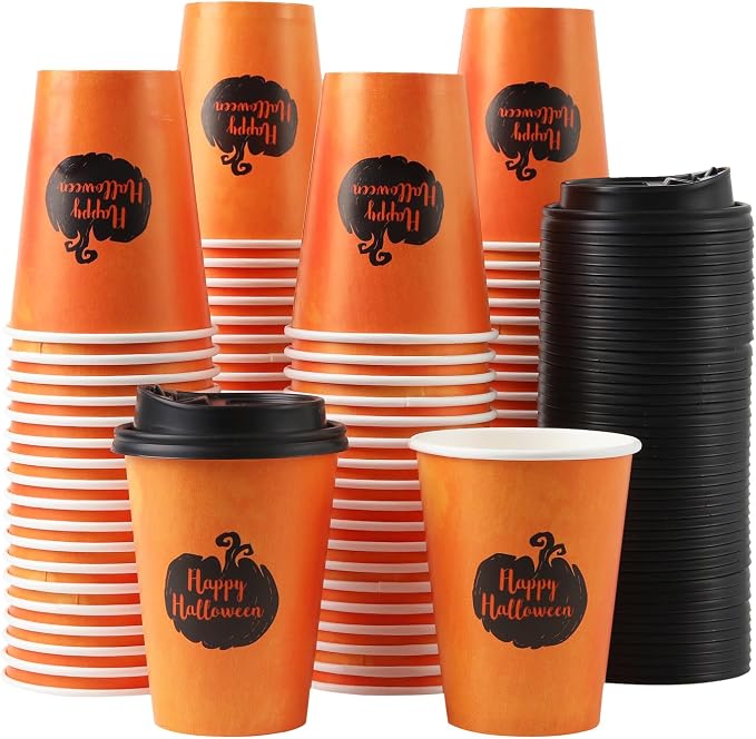Tamone 100 PACK Halloween Cups 12OZ Disposable Coffee Cups