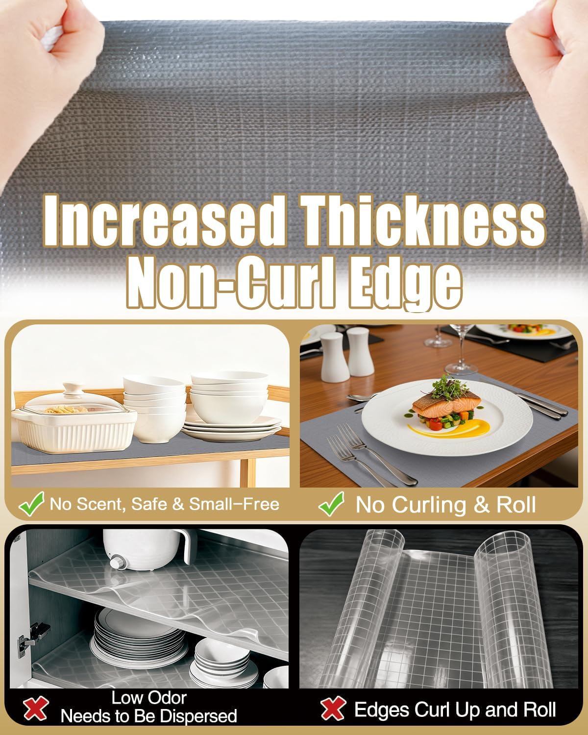 Drawer and Shelf Liners for Kitchen Cabinets Non-Adhesive