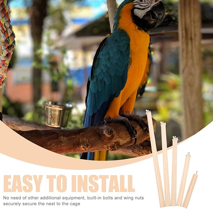 Veemoon Wood Bird Perch Stand 5pcs Parrot Cage Stick Standing Sticks Climbing Branch Rod Bird Cage Grinding Toy for Cockatiels Parakeet （10+15+20+25+30 CM）