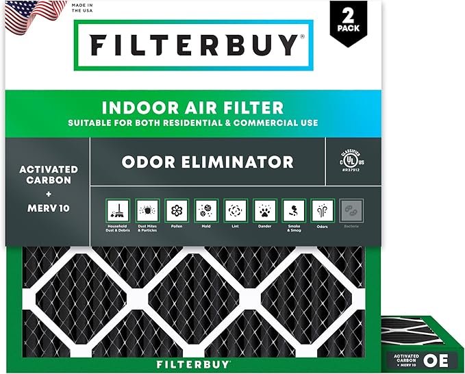 Filterbuy 14x14x1 Air Filter MERV 10 Odor & Allergy Defense