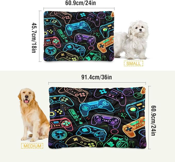 Colorful Video Game Controllers Dog Bed Cat Bed, Rectangle Comfortable Pet Bed, Ultra Soft Calming Dog Bed for Small Medium Dogs, 18x24in