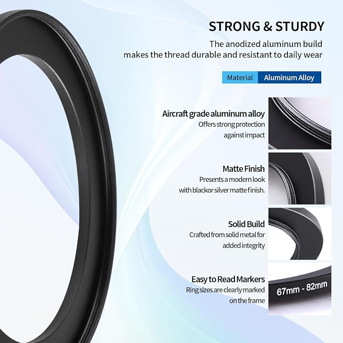 67-82mm Step-Up Ring Adapter, 67mm to 82mm Step Up Filter Ring