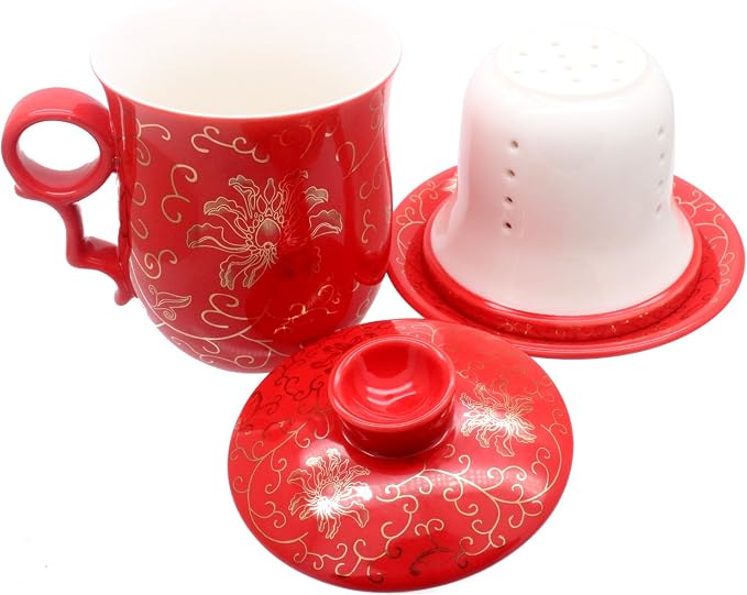 Porcelain Tea Cup with Infuser Lid and Saucer Sets
