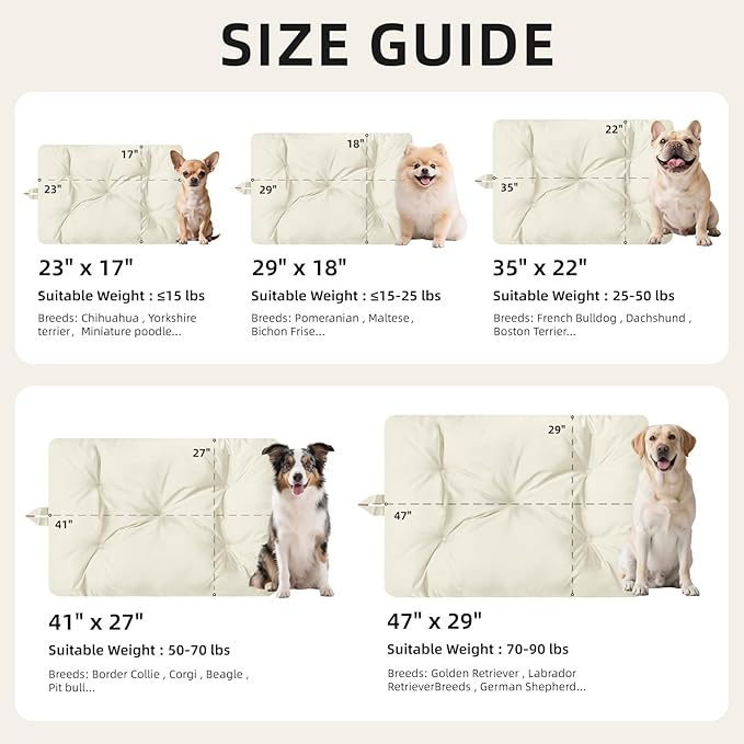 Chew Resistant Dog Bed for Small Dogs - Durable 23"x17" Kennel Pad with Soft Plush Filling, Machine Washable Crate Mat for Aggressive Chewers, Indoor Outdoor Pet Bed, Beige