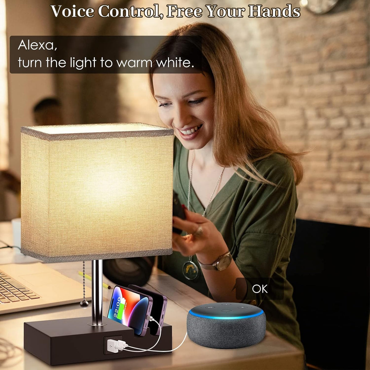 Smart RGB Dimmable Table Lamp Compatible with Alexa&APP&Remote Control, Gray