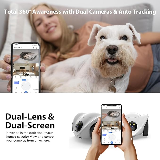 Robot Pet Camera with One-Tap Treat Dispensing | Mobile 360° Monitor, 2-Way Audio, and Smart Tracking | No Monthly Fees, Dual Cameras, Long Battery Life for Pet Care