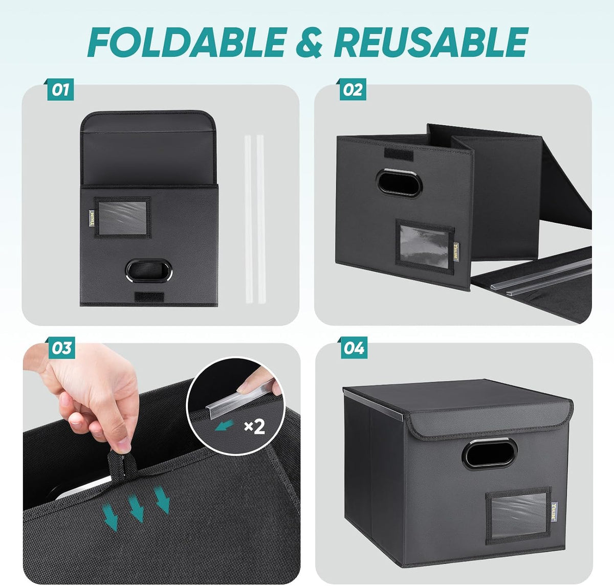 BALEINE File Organizer Box with Lid, Collapsible Hanging File Storage Box