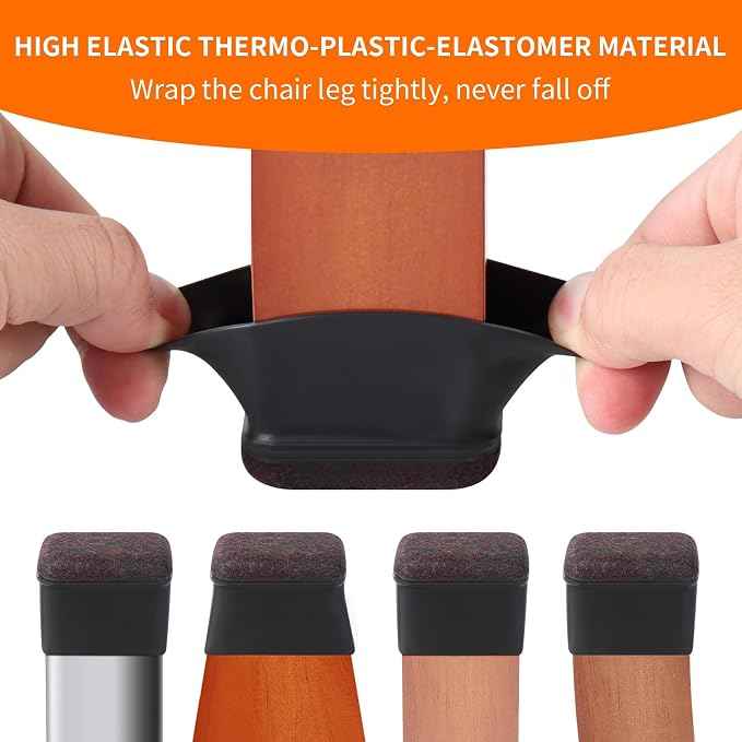 Ezprotekt 16 Pcs Rectangle Black Silicone Chair Leg Floor Protectors, Rectangle